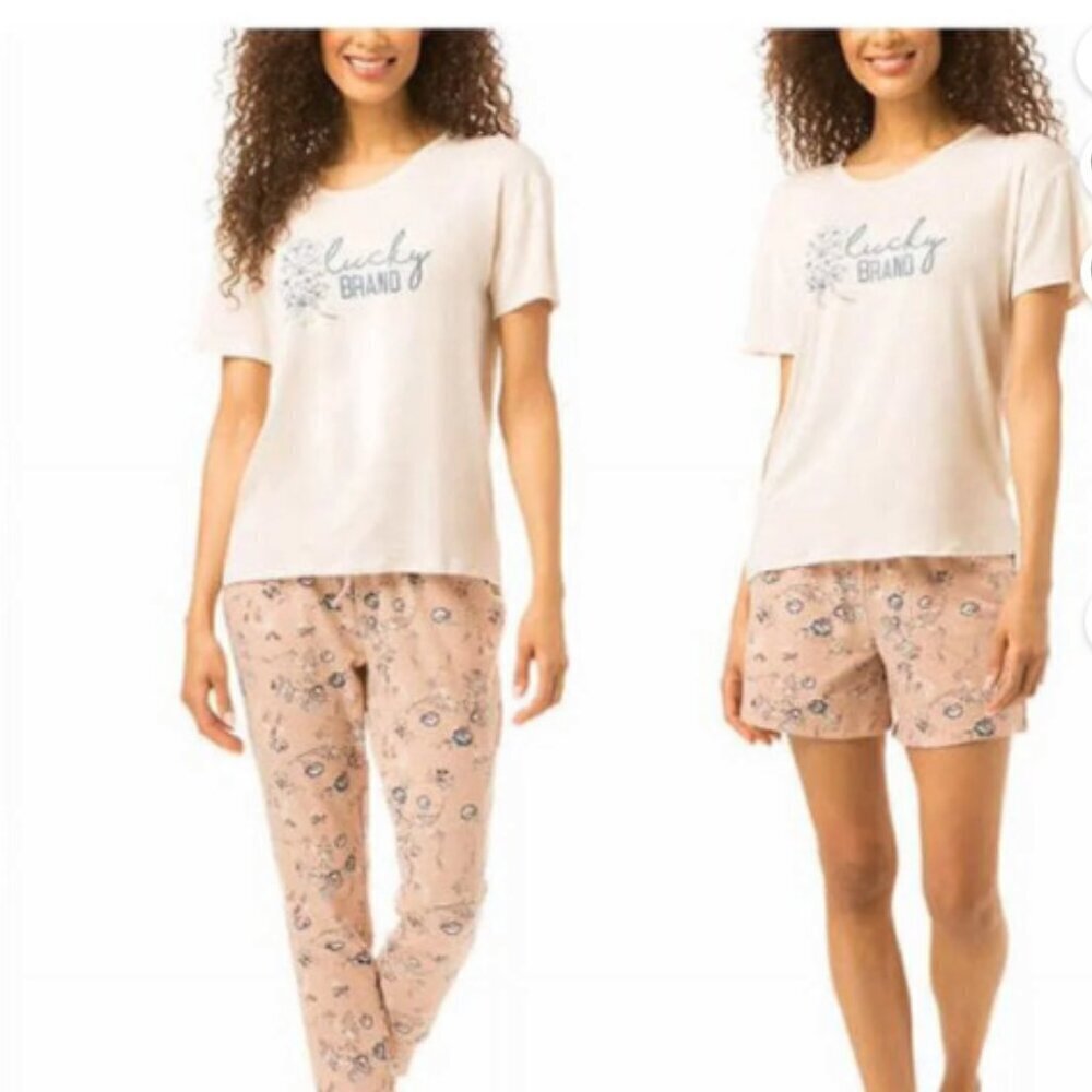 NEW Lucky Brand Womens 2X 3-Piece Pajama Set Tee Shorts & Pants Floral Print